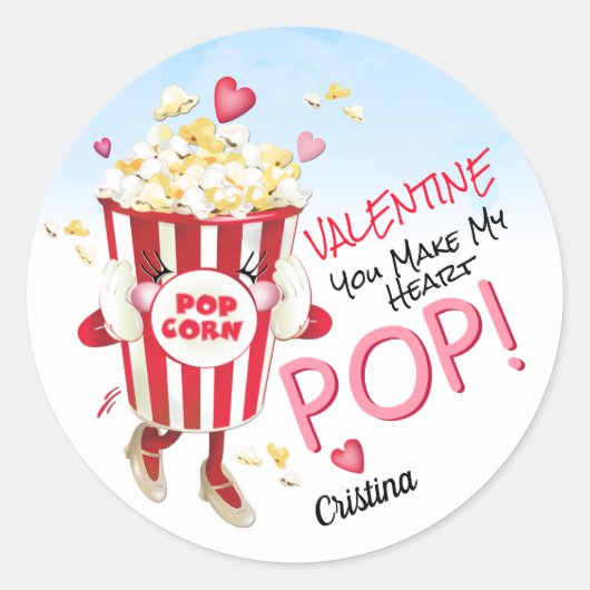 Popcorn Love Funny Ronde Sticker (Voorkant)