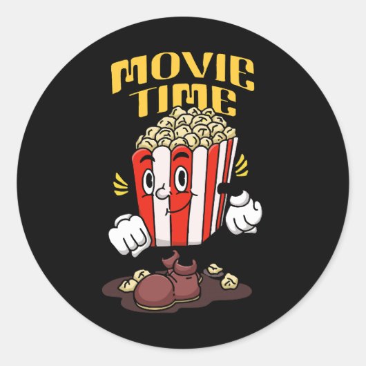 Popcorn Mascotte Cartoon Ronde Sticker (Voorkant)
