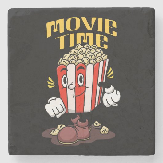 Popcorn Mascotte Cartoon Stenen Onderzetter (Voorkant)