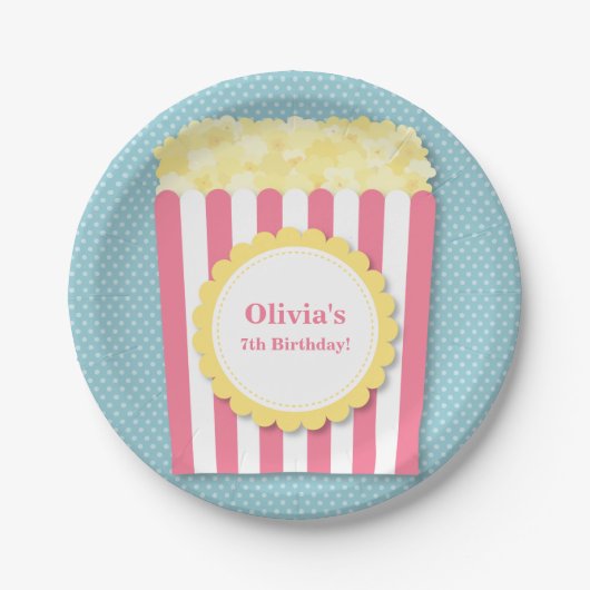 Popcorn Movie Night Birthday Party Supply Papieren Bordje (Voorkant)