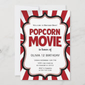 Popcorn Movie Night Birthday | Red Theatre Party Kaart (Voorkant)