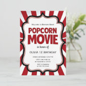 Popcorn Movie Night Birthday | Red Theatre Party Kaart (Staand voorkant)