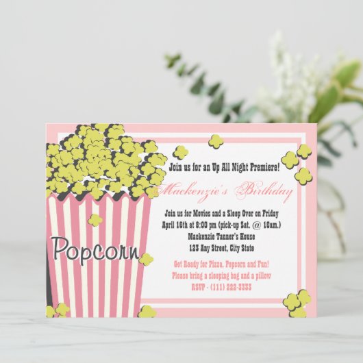 Popcorn Movie Sleepover Kaart (Staand voorkant)