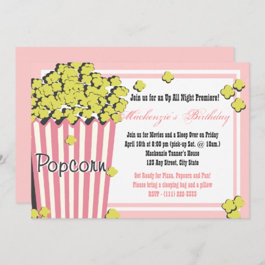 Popcorn Movie Sleepover Kaart (Voorkant / Achterkant)