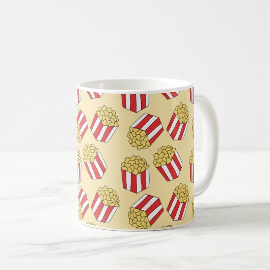 Popcorn naadloos patroon.  handgetekende koffiemok (Voorkant rechts)