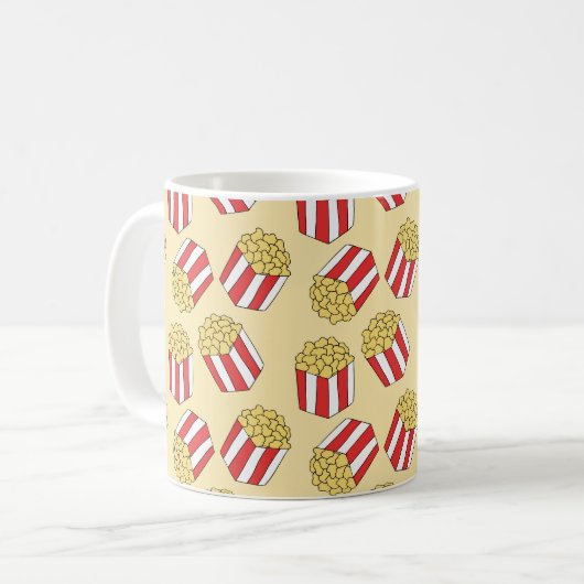 Popcorn naadloos patroon.  handgetekende koffiemok (Voorkant links)