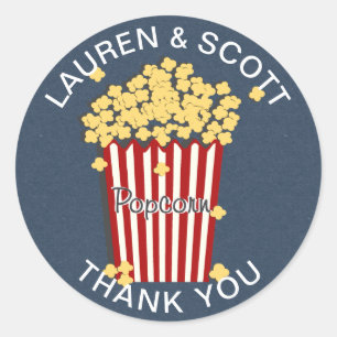 Popcorn Navy Blauw en Wit Ronde Sticker