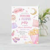 Popcorn Pajamas Sleepover Slumber Partij Birthday  Kaart (Staand voorkant)