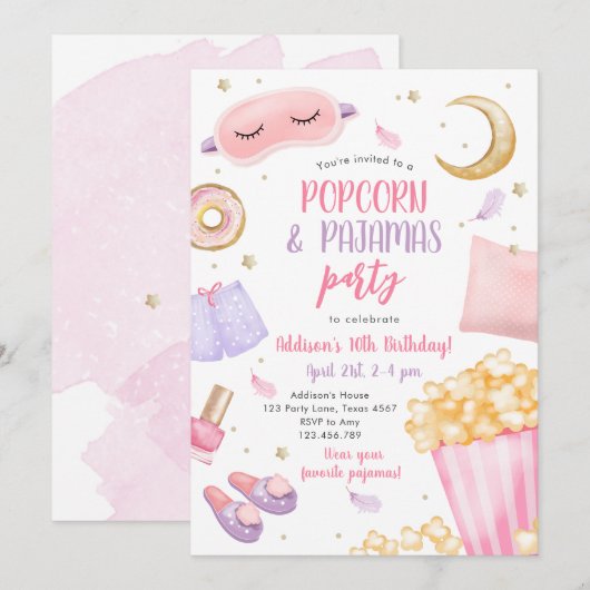 Popcorn Pajamas Sleepover Slumber Partij Birthday Kaart (Voorkant / Achterkant)