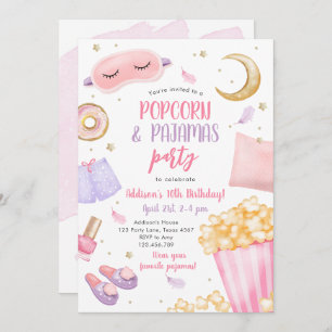 Popcorn Pajamas Sleepover Slumber Partij Birthday  Kaart