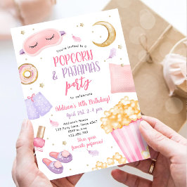 Popcorn Pajamas Sleepover Slumber Party Birthday Kaart