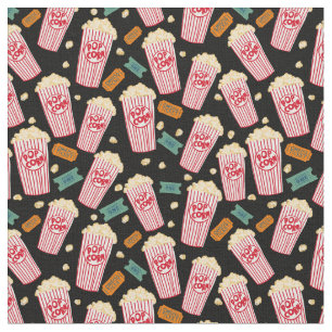 Popcorn Pattern film Night Theater Fun Black Stof