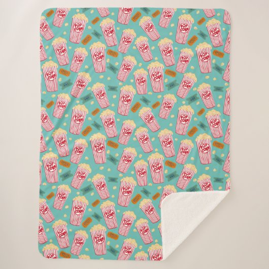 Popcorn Pattern Night Theater Fun Blauwgroen Sherpa Deken (Voorkant)