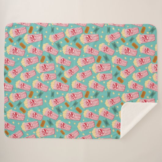 Popcorn Pattern Night Theater Fun Blauwgroen Sherpa Deken (Voorkant (horizontaal))