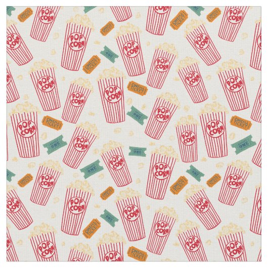 Popcorn Pattern Night Theater Fun White Stof (Close Up)