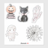 Popcorn Pompoenen Cactus Halloween Sticker (Vel)