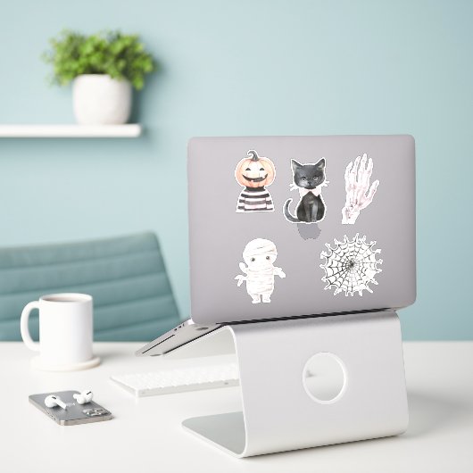 Popcorn Pompoenen Cactus Halloween Sticker (Laptop op bureau)