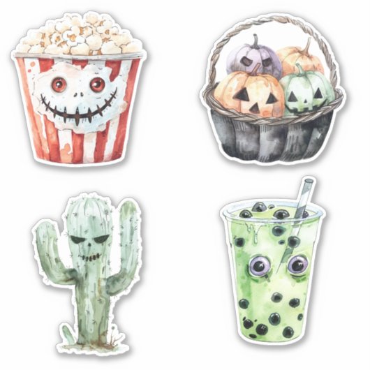 Popcorn Pompoenen Cactus Halloween Sticker (Voorkant)
