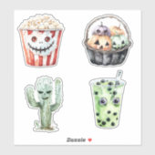 Popcorn Pompoenen Cactus Halloween Sticker (Vel)