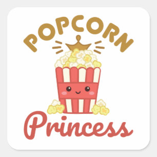 Popcorn Princess Movie Theater Popcorn Girls Women Vierkante Sticker