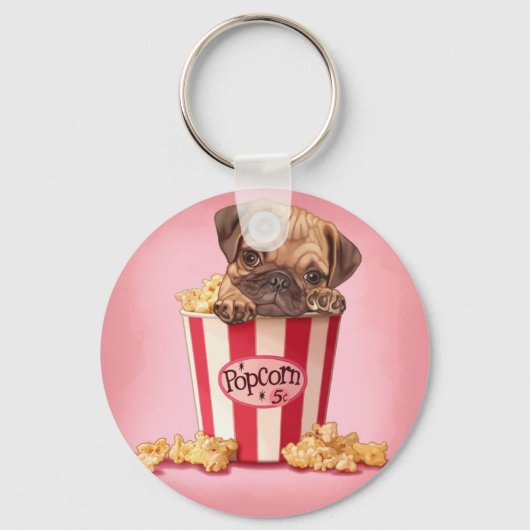 Popcorn Pug Sleutelhanger (Voorkant)