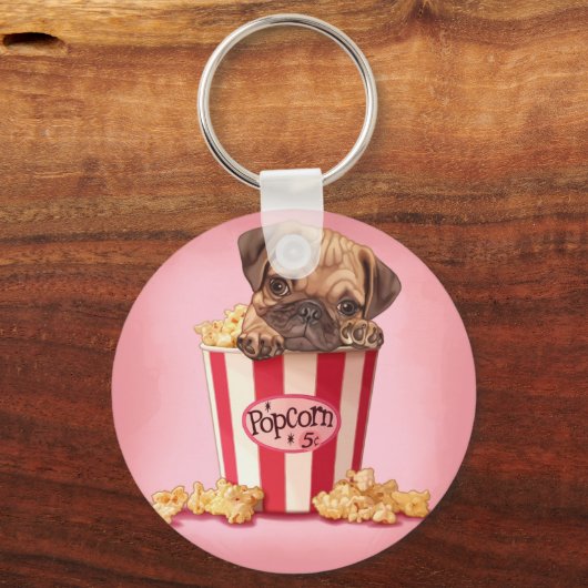 Popcorn Pug Sleutelhanger (Voorkant)
