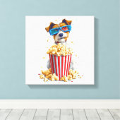 Popcorn Pup � Filmavond Hond Canvas Afdruk (Insitu (Houten vloer))