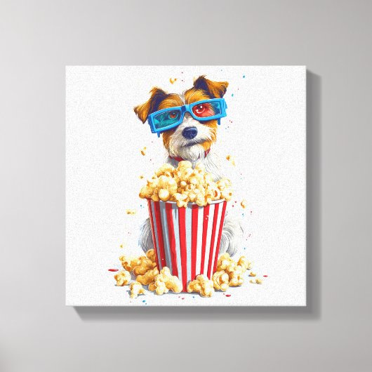 Popcorn Pup � Filmavond Hond Canvas Afdruk (Voorkant)