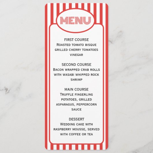 Popcorn Red en White Striped Movie Theme Party Menu (Voorkant)