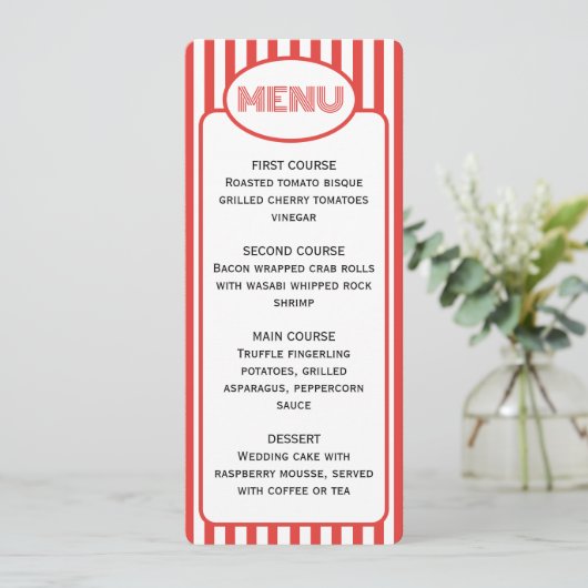 Popcorn Red en White Striped Movie Theme Party Menu (Staand voorkant)