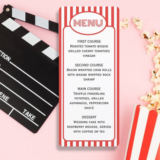 Popcorn Red en White Striped Movie Theme Party Menu