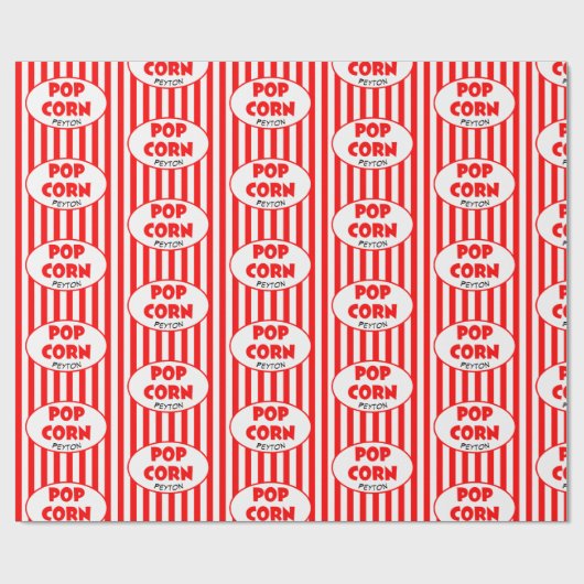 Popcorn Red Stripe, gepersonaliseerd Cadeaupapier (Vlak)