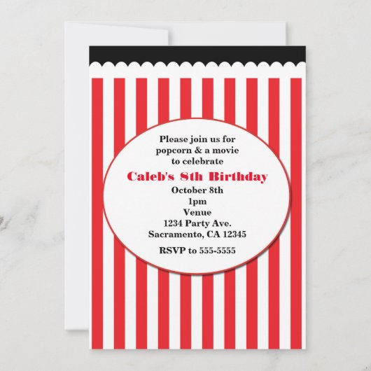 Popcorn Red & White Stripe Filmfeest Uitnodigingen (Achterkant)