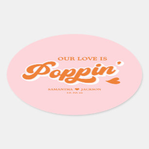 Popcorn Retro 70s Disco bruiloft gunst Ovale Sticker