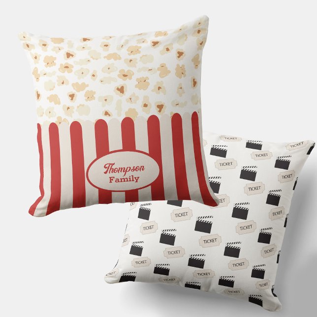 Popcorn Retro Film Bioscoop Monogram Kussen (Popcorn Retro Movie Cinema Monogram Throw Pillow)