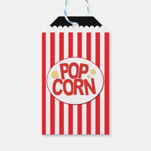 Popcorn rood & witte streep filmfeest cadeaulabel (Voorkant)