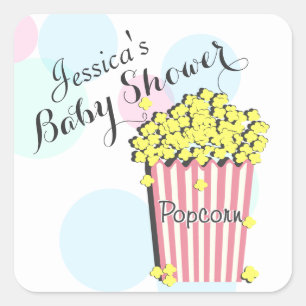 Popcorn roze Baby shower Vierkante Sticker