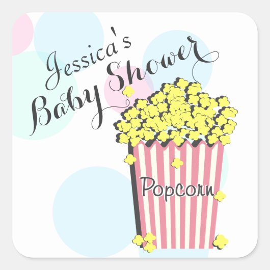 Popcorn roze Baby shower Vierkante Sticker (Voorkant)