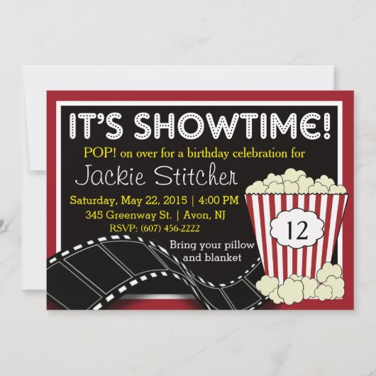 Popcorn "Showtime" uitnodiging (Voorkant)