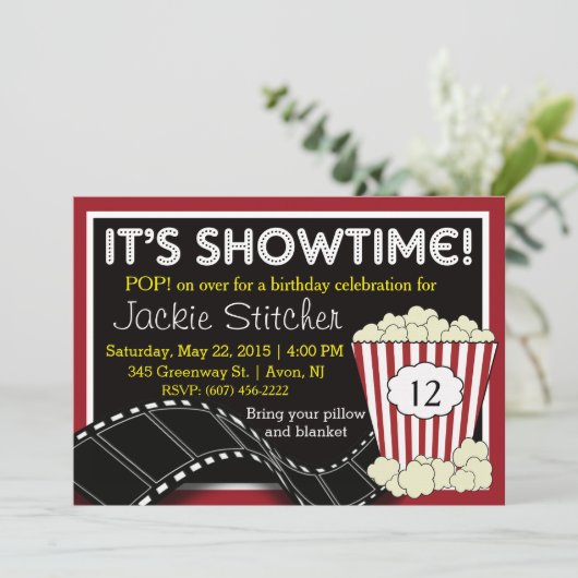 Popcorn "Showtime" uitnodiging (Staand voorkant)