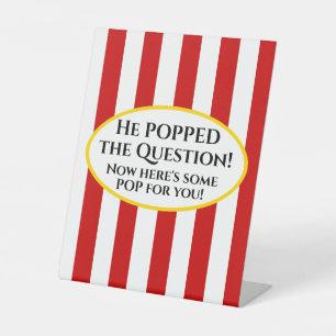 Popcorn teken "hij heeft de vraag gesteld" reclamebord met voetstuk
