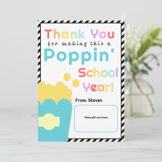 Popcorn Thema Leraar Einde Jaar Dankkaart Kaart (Staand voorkant)