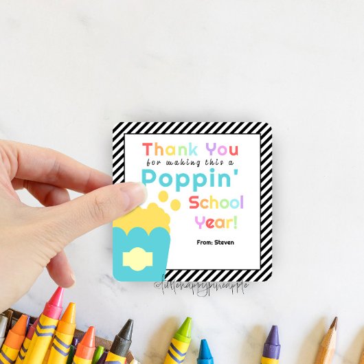Popcorn Thema Leraar Einde van het Jaar Dank u Vierkante Sticker