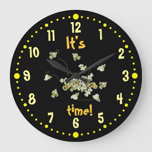 Popcorn Time Popcorn Lovers Kitchen Clock W/Minute Grote Klok (Voorkant)