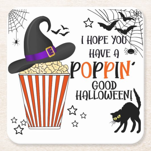 Popcorn-trick or treat-sticker kartonnen onderzetters (Voorkant)
