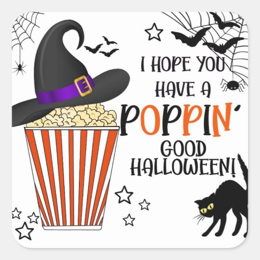 Popcorn trick or treat vierkante sticker (Voorkant)