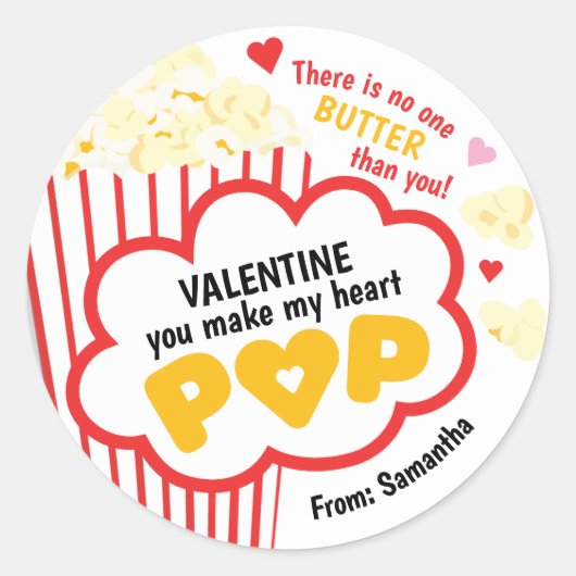 Popcorn Valentijnsdag stickers voor kinderen (Voorkant)