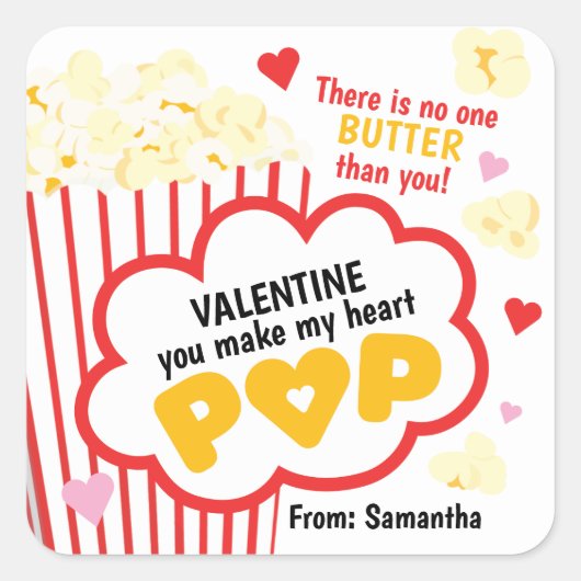 Popcorn Valentijnsdag stickers voor kinderen (Voorkant)