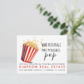 Popcorn vastgoed verwijzingen cliënt aankondigingskaart (Staand voorkant)