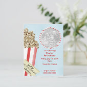 Popcorn verjaardagsfeestje uitnodiging (Staand voorkant)